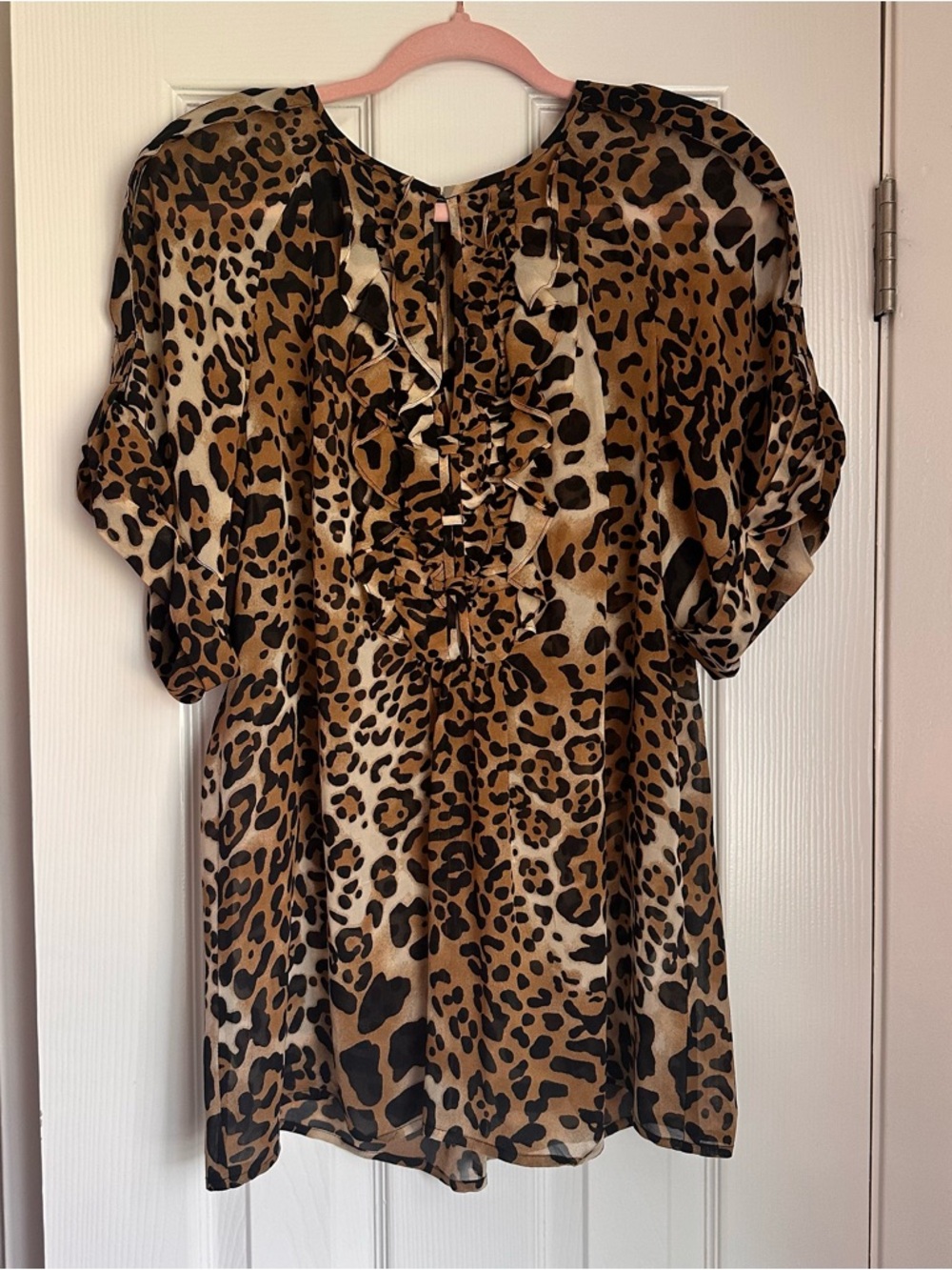 Nanette Lepore Leopard Ruffle Blouse - Brown & Black